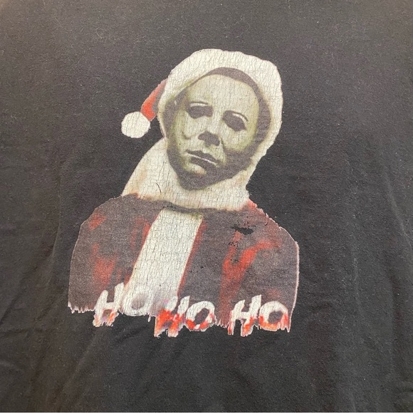 Men’s Michael Meyers Santa Ho Ho Ho black graphic T shirt Gildan sz XL - Picture 2 of 11